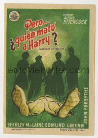 4t1120 TROUBLE WITH HARRY Spanish herald 1960 Hitchcock, different art of silhouettes over dead body!