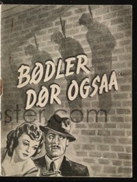 4t0754 HANGMEN ALSO DIE Danish program 1946 Fritz Lang, Brian Donlevy, different dramatic art!