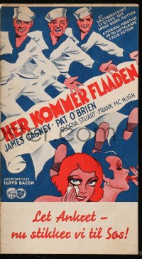4t0758 HERE COMES THE NAVY Danish program 1934 James Cagney, Pat O'Brien, Gloria Stuart, different!