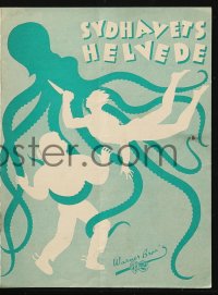 4t0769 ISLE OF FURY Danish program 1937 Humphrey Bogart, different octopus battle art, rare!
