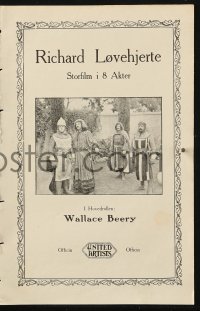 4t0821 RICHARD THE LION-HEARTED Danish program 1924 Wallace Beery as King of England, ultra rare!