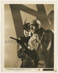 4w0947 ADVENTURES OF SHERLOCK HOLMES 8x10 still 1939 best c/u of Basil Rathbone w/gun & Ida Lupino!