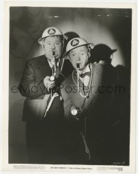 4w0951 AIR RAID WARDENS 8x10.25 still 1943 great c/u of Stan Laurel & Oliver Hardy blowing whistles!