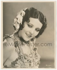 4w1559 RAQUEL TORRES 7.75x9.75 still 1930s great portrait in tropical outfit of flowers & leaves!