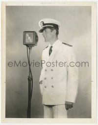4w1592 RUDY VALLEE 8x10.25 radio publicity still 1940s Lieutenant Commander singing into microphone!