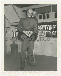 4w1707 THING candid 8.25x10.25 still 1951 James Arness in monster makeup with guy as tiny monster!