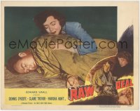 4w0740 RAW DEAL LC #3 1948 close up of Marsha Hunt laying on wounded Dennis O'Keefe!