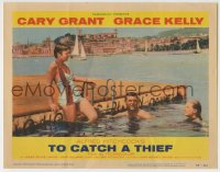 4w0824 TO CATCH A THIEF LC #1 1955 Grace Kelly & Cary Grant swim on the Riviera, Alfred Hitchcock