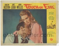 4w0835 TOUCH OF EVIL LC #2 1958 best close up of Charlton Heston & Janet Leigh, Orson Welles classic