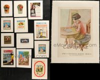 4x0468 LOT OF 13 LINENBACKED WINE LABELS AND MAGAZINE PAGES 1930s-1950s art that's ready to frame!