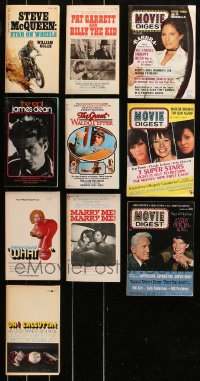 4x0612 LOT OF 10 PAPERBACK BOOKS AND MOVIE DIGEST MAGAZINES 1960s-1970s James Dean, McQueen & more!