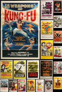 4x1228 LOT OF 20 FORMERLY TRI-FOLDED KUNG FU 27X41 ONE-SHEETS 1970s-1980s martial arts movie images!