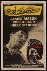 4y0061 CRY TERROR linen 1sh 1958 James Mason, Rod Steiger, cool noir art, an experience in suspense!