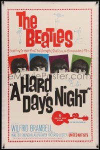 4y0099 HARD DAY'S NIGHT linen 1sh 1964 The Beatles in their first film, rock & roll classic!
