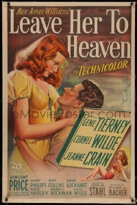 4y0120 LEAVE HER TO HEAVEN linen 1sh 1945 sexy Gene Tierney, Cornel Wilde, Jeanne Crain, very rare!