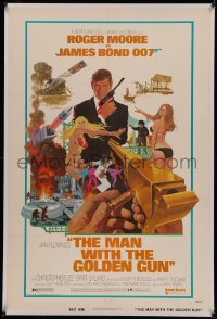 4y0133 MAN WITH THE GOLDEN GUN linen West Hemi 1sh 1974 McGinnis art of Roger Moore as James Bond!