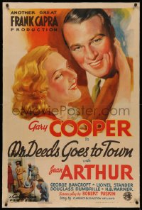 4y0142 MR. DEEDS GOES TO TOWN linen style B 1sh 1936 art of Gary Cooper & Jean Arthur, Capra, rare!