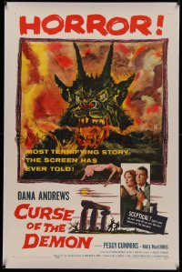4y0152 NIGHT OF THE DEMON linen 1sh 1957 Jacques Tourneur, monster from Hell, Curse of the Demon!