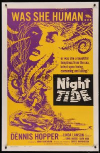 4y0154 NIGHT TIDE linen 1sh 1963 lovers caught in a dark tide of sinister TERROR, Dennis Hopper!