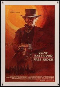 4y0159 PALE RIDER linen int'l 1sh 1985 iconic different art of cowboy Clint Eastwood by David Grove!