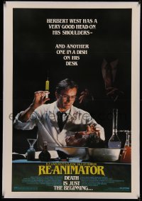 4y0173 RE-ANIMATOR linen 1sh 1985 great image of mad scientist Jeffrey Combs w/severed head in bowl!