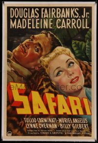 4y0184 SAFARI linen 1sh 1940 great close up art of Douglas Fairbanks Jr. & pretty Madeleine Carroll!