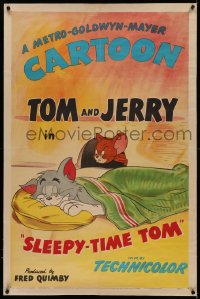 4y0190 SLEEPY-TIME TOM linen 1sh 1951 great cartoon art of Jerry about to attack the sleeping cat!