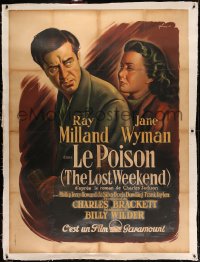 4z0024 LOST WEEKEND linen French 1p 1947 Grinsson art of Ray Milland & Jane Wyman, Wilder, rare!