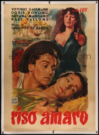 4z0010 BITTER RICE linen Italian 1p 1948 Ciriello art of Silvana Mangano, Gassman & Dowling, rare!