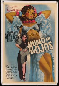 4z0100 HUMO EN LOS OJOS linen Mexican poster 1946 David Silva, Maria Luisa Zea, art of women by Checa!