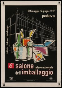 4z0153 6O SALONE INTERNAZIONALE DELL'IMBALLAGGIO linen 19x28 Italian special poster 1957 cool art!