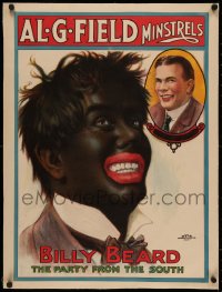 4z0141 AL. G. FIELD MINSTRELS linen 21x28 stage poster 1920s art of Billy Beard in blackface, rare!