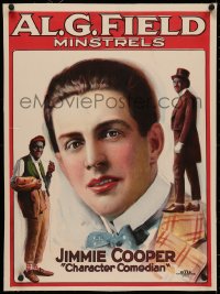 4z0138 AL. G. FIELD MINSTRELS linen 20x27 stage poster 1920s art of Jimmie Cooper in blackface, rare!