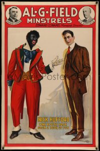 4z0144 AL. G. FIELD MINSTRELS linen 27x41 stage poster 1920s art of Nick Hufford in blackface, rare!