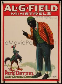 4z0139 AL. G. FIELD MINSTRELS linen 20x27 stage poster 1920s art of Pete Detzel in blackface, rare!