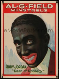 4z0140 AL. G. FIELD MINSTRELS linen 20x28 stage poster 1920s art of Rody Jordan in blackface, rare!