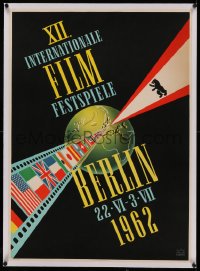 4z0060 BERLIN INTERNATIONAL FILM FESTIVAL linen 24x33 German film festival poster 1962 great design!