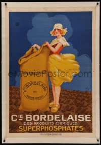 4z0146 CIE BORDELAISE linen 27x40 French advertising poster 1920s Vix art of girl w/fertilizer, rare!
