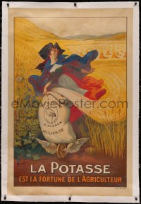 4z0038 LA POTASSE linen 32x48 French advertising poster 1929 Auzolle art of woman w/ potash & wheat!