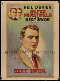 4z0136 NEIL O'BRIEN GREAT AMERICAN SUPER-MINSTRELS linen 28x41 stage poster 1910s art of Bert Swor!