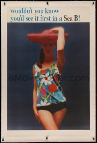 4z0043 SEA B linen 29x44 advertising poster 1960s sexy model in skimpy blue beach outfit & hat!