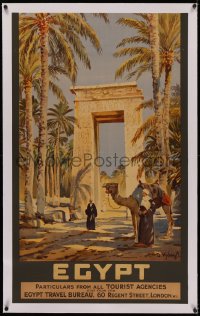 4z0117 EGYPT linen 24x40 English travel poster 1920s Hidayet art of Karnak Temple Complex, rare!