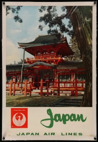 4z0120 JAPAN AIR LINES JAPAN linen 20x21 Japanese travel poster 1960s the Kasuga Shrine in Nara!