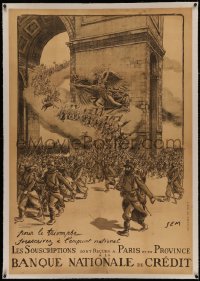 4z0031 BANQUE NATIONALE DE CREDIT linen 31x45 French WWI war poster 1918 art of the Arc de Triomphe!
