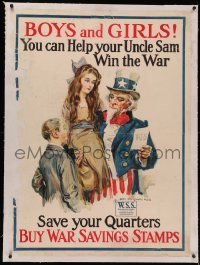 4z0127 BUY WAR SAVING STAMPS linen 30x41 WWI war poster 1917 James Montgomery Flagg art, ultra rare!