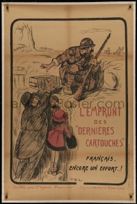 4z0034 L'EMPRUNT DES DERNIERS CARTOUCHES linen 32x48 French WWI war poster 1917 citizens helping!