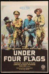 4z0205 UNDER FOUR FLAGS WC 1918 stone litho of Allied soldiers working together, ultra rare!