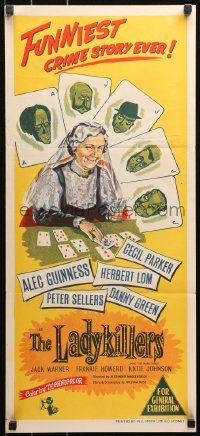 5a0083 LADYKILLERS Aust daybill 1955 Katie Johnson + Alec Guinness & gangsters on playing cards!