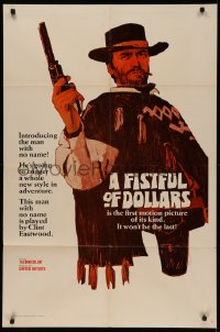 5a0190 FISTFUL OF DOLLARS teaser 1sh 1967 introducing the man with no name, Clint Eastwood, great art!