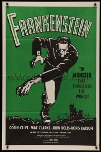 5a0191 FRANKENSTEIN 1sh R1960s great full-length horror art of Boris Karloff as the monster!